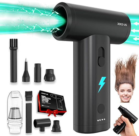 2025 Upgraded Metal Compressed Air Duster and Vacuum Cleaner 8-in1 Replaced Can Air, 110k RPM, 4000mAh, Quick Charge Cordless Jet Blower for Keyboard-Office-Home-Electronic-Inflator