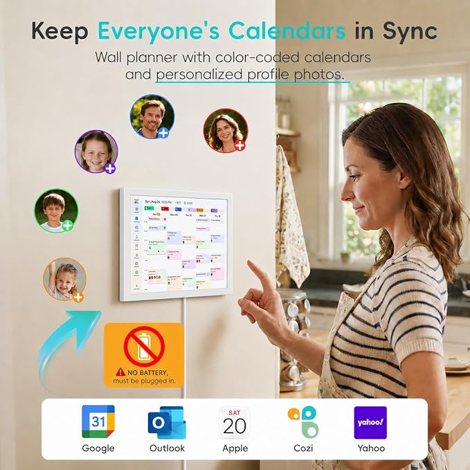 Westsee 10.1" Digital Calendar Frame – Interactive Touchscreen Eletronic Calendars, Smart Family Planner for Schedule, Photo Display, Meals, Chore Chart & Tasks, Wall & Desk Mountable (White)