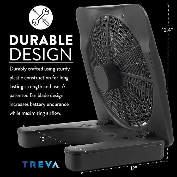Treva 10 in Portable Desktop Battery Fan 2-Speed with AC Adapter Graphite | Yes