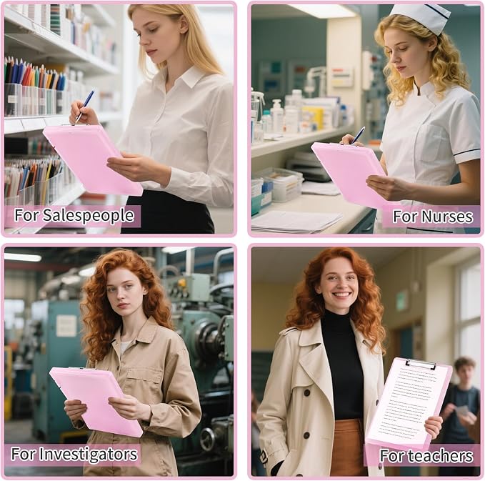 Clipboard with Storage, Clear Pink Plastic Clipboard with Side Opening, Waterproof Foldable Heavy Duty Nursing Clip Board for School & Office, Letter Size/ A4 with Christmas Stickers (Clear Pink)