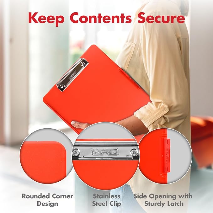 Dexas Slimcase 2 Plastic Clipboard with Storage and Side Opening, Strawberry Red, Office Supplies Clipboards to Organize, Carry and Store, A4 Holder, Style and Functionality Nursing Clipboards
