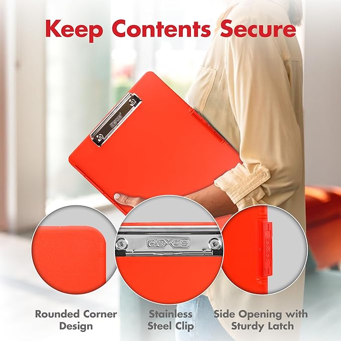 Dexas Slimcase 2 Plastic Clipboard with Storage & Side Opening, Strawberry Red, Office Supplies Clipboards to Organize, Carry & Store, A4 Holder, Style & Functionality Nursing Clipboards (Pack of 6)