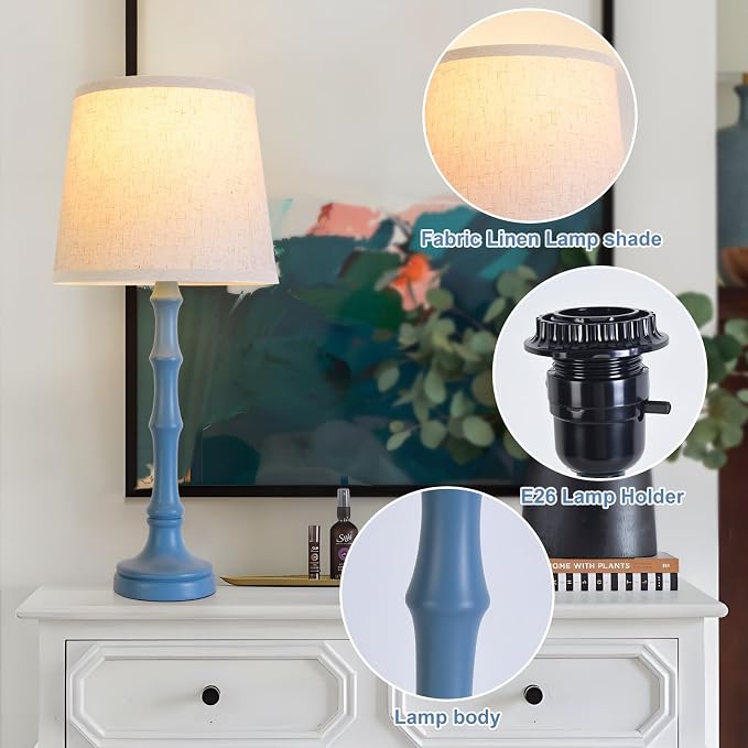 Lamps Set of 2 Modern Farmhouse Table Lamp Bedside Reading Lamps Living Room End Tables Set Lamps for Night Stands Bedroom Night Lamp,High 26.25 Inch,blue,With Fabric Lamp Shade,Bulb Not Included