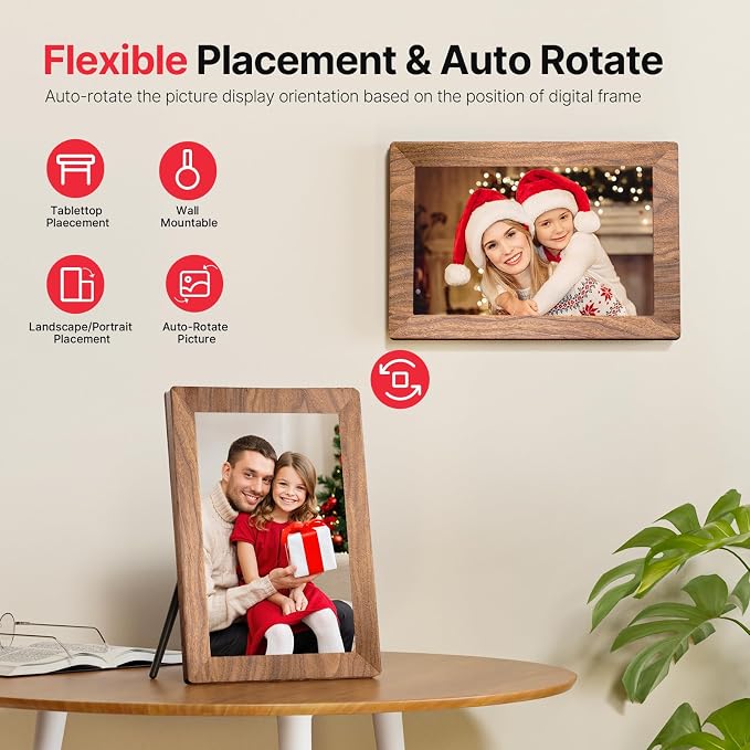 Frameo 10.1" Digital Picture Frame, Smart WiFi Digital Photo Frame with 1280x800 HD IPS Touch Screen 32GB Memory Auto-Rotate Wall Mounted, Share Photos/Videos from Phone Anywhere - Brown