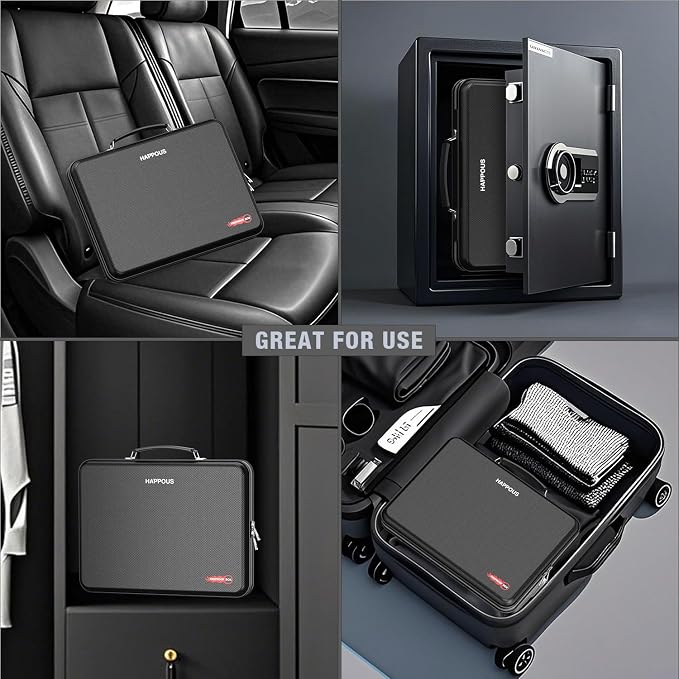 Fireproof Document Organizer, Fireproof Document Box | Portable Hard-Shell Fireproof Document Organizer Storage for Documents Laptop Passports Cards Black