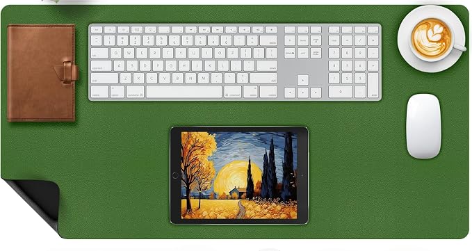 Leather Desk Pad Mat, Green Desk Mat, 31.5" x 15.7" | Non-slip and Waterproof Computer Mat, Large Desk Protector for Office/Home, Desk Accessories