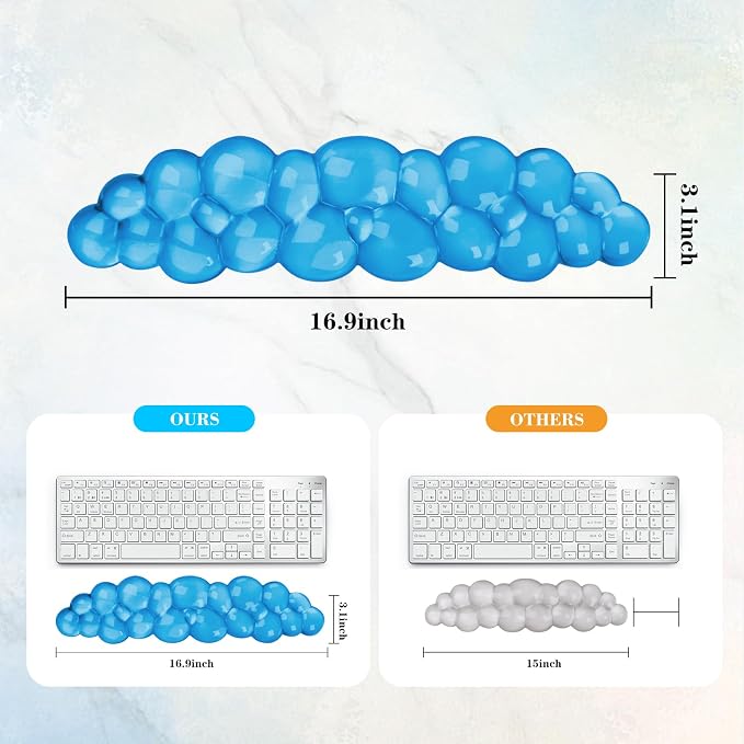 Gel Cloud Keyboard Wrist Rest, Cute Wrist Support and Arm Support Keyboard Rest for Keyboard Typing Pain Relief，Suitable for Office/Computer/Laptop/Gaming（Keyboard Wrist Rest Blue）