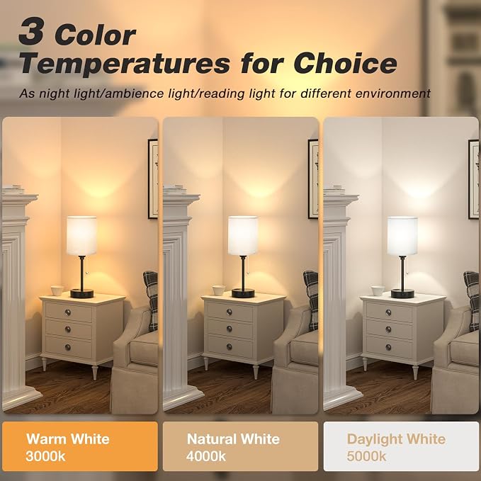 Small Bedside Table Lamp for Bedroom - Desk Lamp with USB Ports for Dorm | USB A+C Ports, AC Outlet, 3 Color Temperatures, LED Bulb Included, Grey Fabric Shade, Matte Black Base, 14" Night Stand Lamp