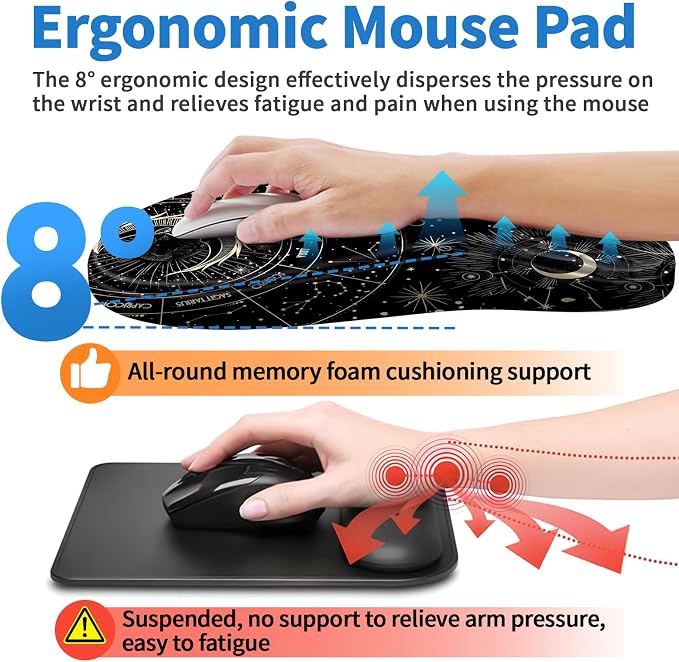 YIWEI Ergonomic Mouse Pad with Wrist Rest for Carpal Tunnel Pain Relief | Memory Foam Wrist Support,Non-Slip Rubber Base, Keyboard Computer Mousepad,Lycra Cloth Surface,Gaming Home Office