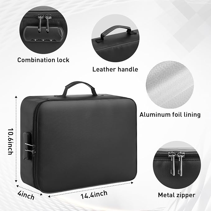 Mondoshop 5200°F Fireproof Document Bag with Lock for Home, Office & Travel | Waterproof Protection, Secure Combination Lock, Multi-Layer Organizer, Large 4-Inch Capacity, Lightweight Portable Design