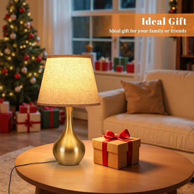 16.1" Touch Table Lamp for Nightstand, 3 Way Dimmable Small Bedroom Lamp | Touch Control, Bulb Included, Gold Bedside Lamps for Desk, Night Stands, Living Room, End Table, Corded