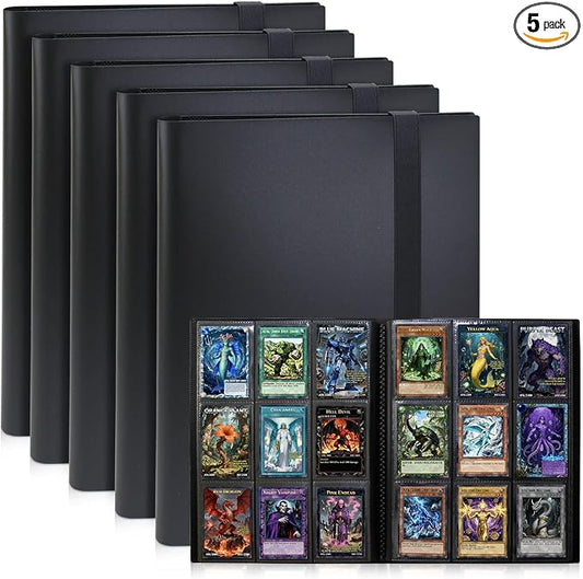 Trading Card Binder 9 Pocket, 360 Card Waterproof Folder with Side Loading Sleeves, Sturdy Card Collection Album for MTG, TCG, Game Cards & Sports Cards, 5 Pack, Black