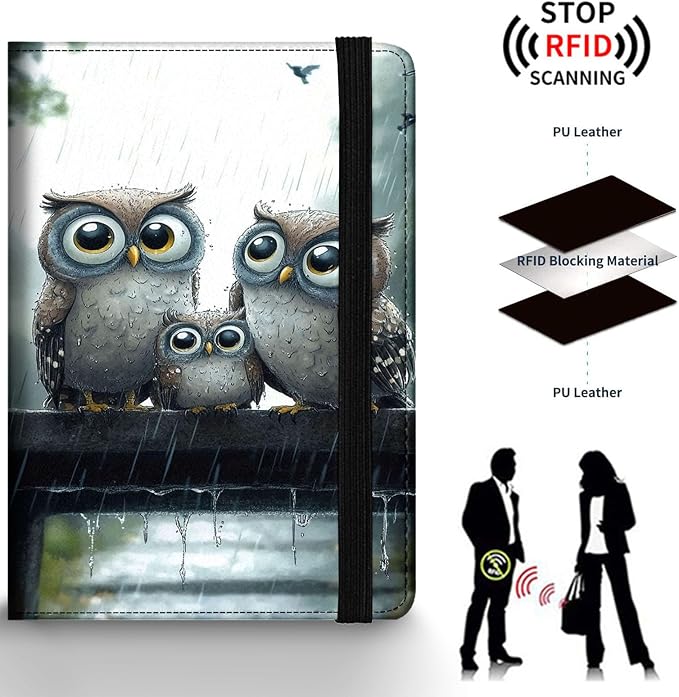 Passport Holder Wallet Cover Case,RFID Blocking Passport Cover,Large Capacity Travel Wallet with Multi Card Slots (Cute Owl)