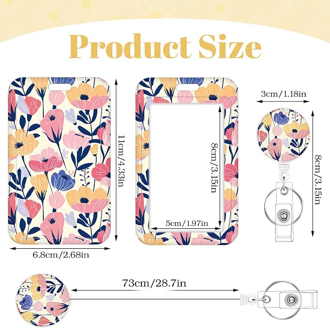 3 Set Flower Badge Holder Retractable Reel ID Badge Holders with Clip Cute Name Badge Holders for Teacher Nurse Doctor Student Office Workers