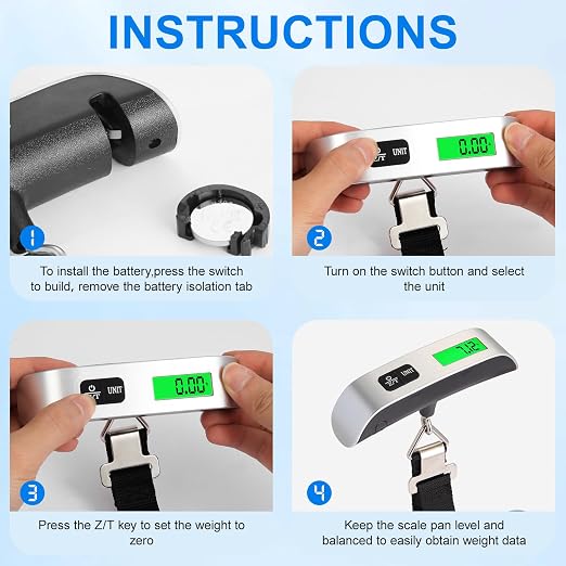 Luggage Scale, 110lb Portable Luggage Weight Scale for Travel with Backlit LCD, 4-Unit Switching, Non-Slip, Luggage Scale for Luggage, Backpacks, Packages