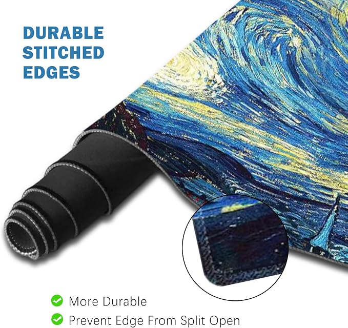 ToLuLu Large Mouse Pad, Memory Foam Keyboard Mouse Wrist Rest Support Set | Ergonomic Desk Mat with Stitched Edges, Gaming Extended Non-Slip Base Mousepad for Home Office, Van Gogh Starry Night