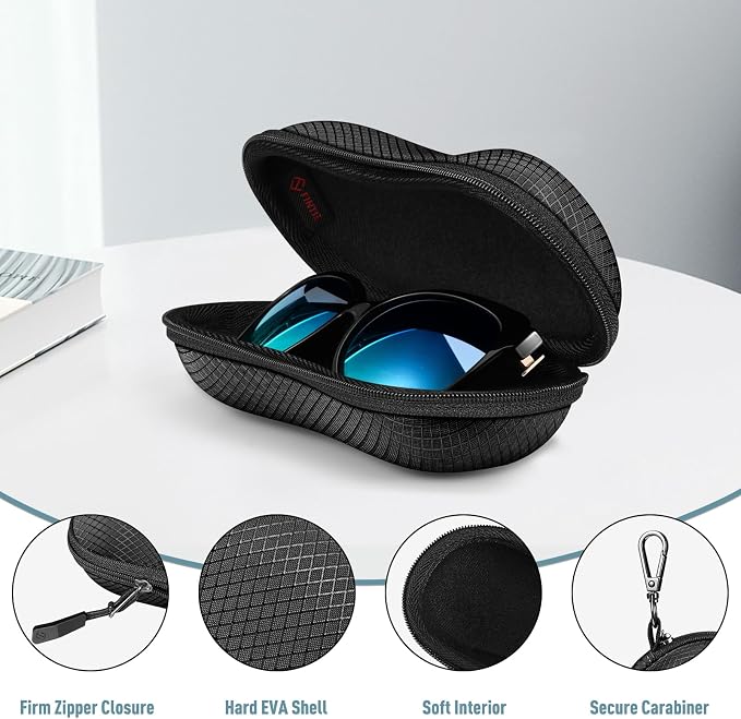 FINTIE Sunglasses Case, Hard EVA Shell Shockproof Sport Glasses Case with Metal Carabiner Travel Zipper Eyeglasses Holder
