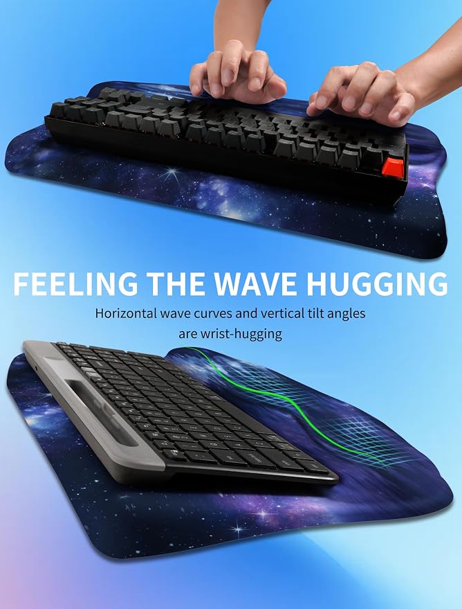 Ergonomic Wave Wrist Rest with Keyboard Stand, Cushioned Palm Rest, Comfortable Integrated Memory Foam for Natural Typing and Relieve Wrist Pain, Moon and Starry Sky