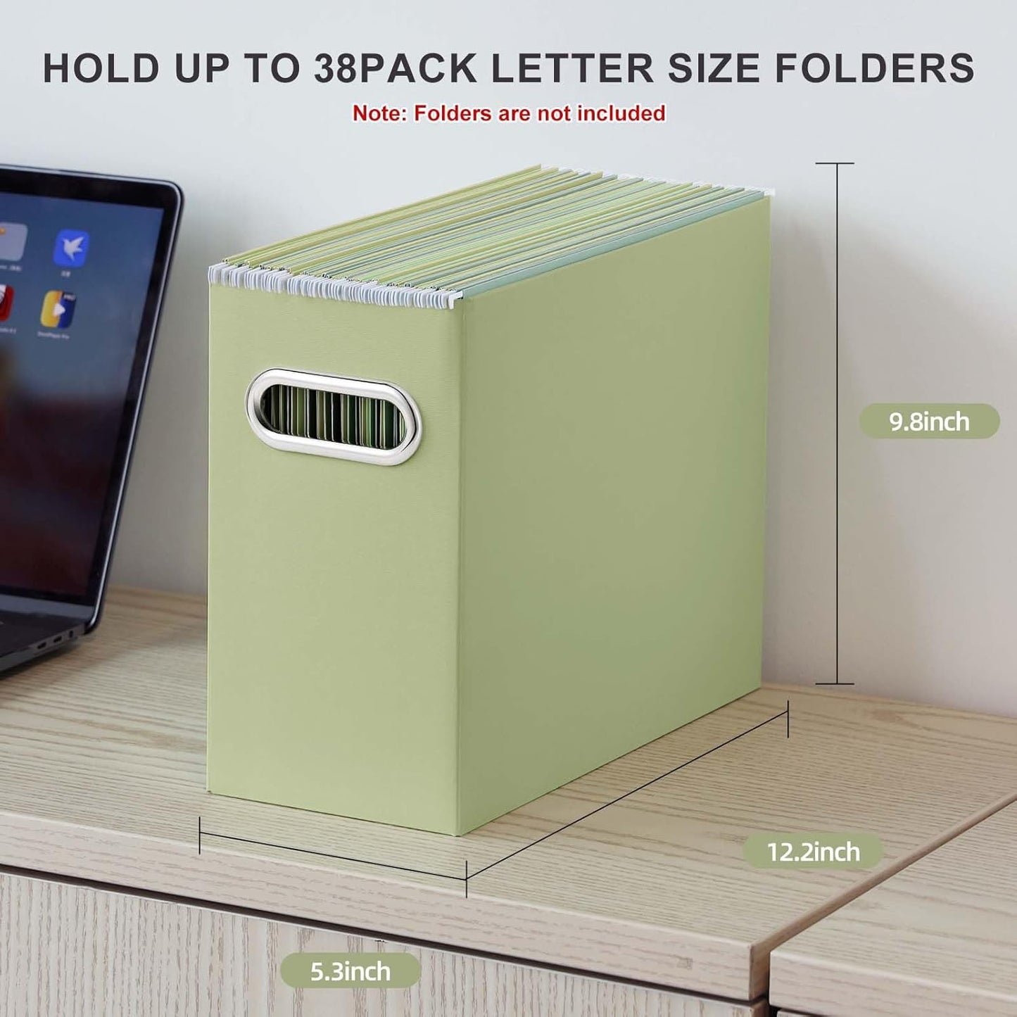 Oterri File Organizer, 8 Packs Small Storage Box, Cardboard File Folder Organizer, Collapsible File Box for Hanging File Folders Letter Size, Portable Filing Organizer with Handle (Green