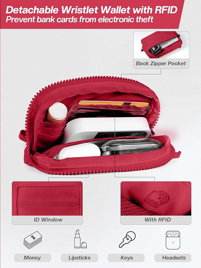 Tiostep Clip and Go Strap for Phone with Wallet Crossbody Phone Lanyard Adjustable and Detachable RFID Wristlet Wallet (Red, Medium)