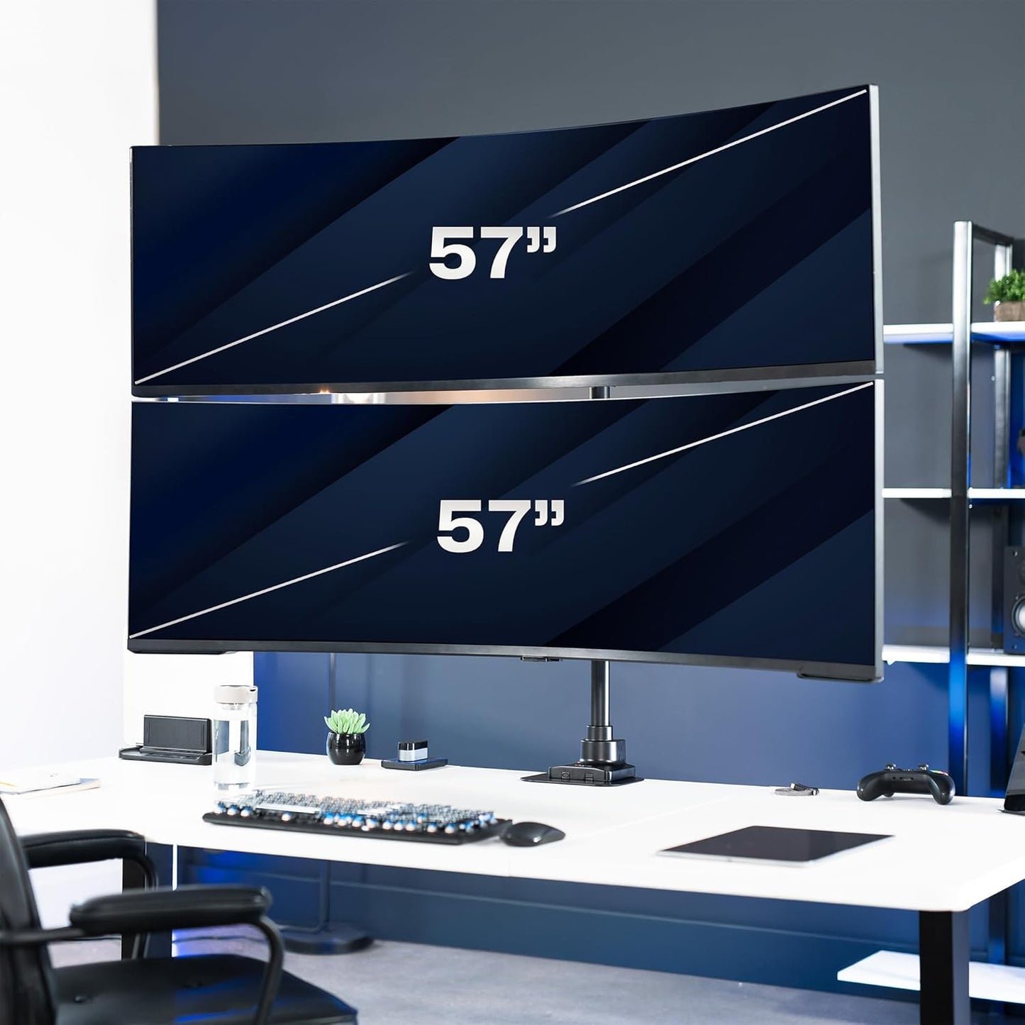 VIVO Dual Vertically Stacked Ultra-Wide Monitor Desk Mount for up to 57 inch Screens, Heavy Duty Adjustable Stand for 2 Ultrawides, 59.4 lbs Capacity, Black, STAND-V257R