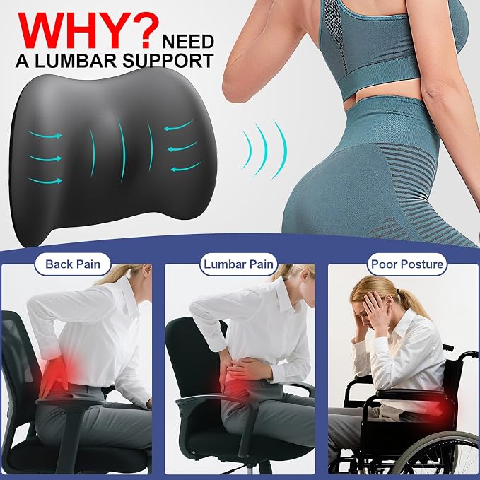 Cooling Lumbar Support Pillow for Car, Memory Foam Car Back Cushion | Cool-Touch Car Seat Back Pillow for Driving, Adjustable Strap, Cool-Touch Ergonomic Lower Back Support Pillow, Office Chairs