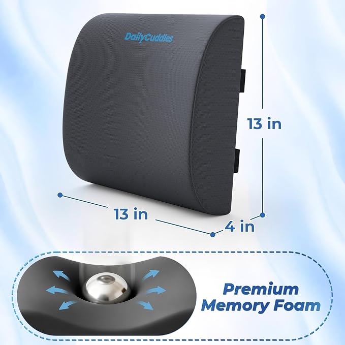 Lumbar Support Pillow, Ergonomic Back Cushion for Office Chair, Grey/Large | Memory Foam Back Pillow with Adjustable Strap for Long-Hour Sitting , Gaming Chair, Back Support for Pain Relief