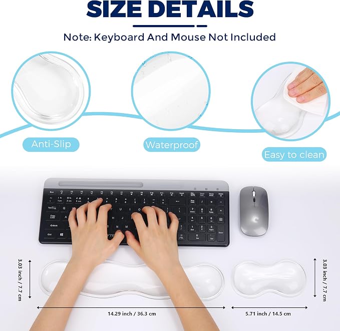 Gel Wrist Rest for Keyboard and Mouse, Wrist Rest for Keyboard, Mouse Wrist Support, Pain Relief, Cool Touch, Non-Skid, Mouse Wrist pad