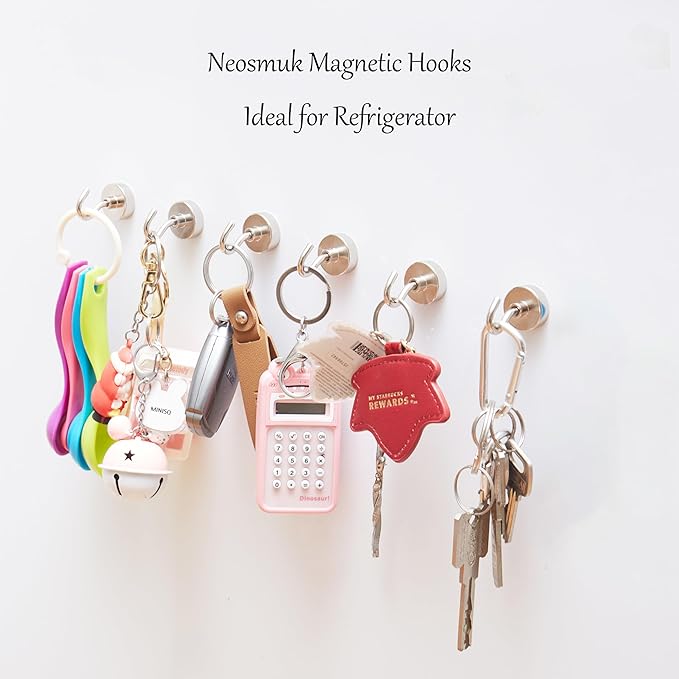 Neosmuk Magnetic Hooks, Heavy Duty 40lb+ Strong Magnet Hook for Cruise Cabins, Cruise Essentials 2026 for Hanging, Metal Wall Refrigerator Hangers (Silver, 10 Pack)