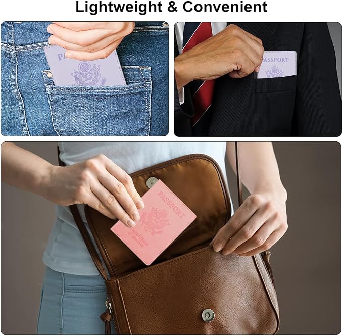 Passport Holder, Passport Cover, Passport Holder for Women, 2 Pack Passport Wallet, Leather Passport Case, Passport Protector Essentials Women Men Family Travel Must Haves, Light Purple+Pink