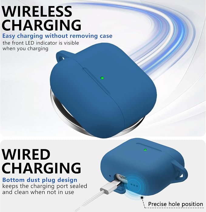 Ljusmicker for AirPods 4 Case 2024 with Cleaner Kit,Soft Silicone Protective Cover for Apple AirPods 4th Generation Cases for Women Men,for AirPod 4 Case Accessories with Keychain-Lake Blue