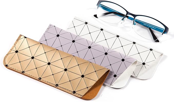 TRIUMPH VISION 3 Pack Reading Glasses Pouch Soft Case Eyeglass Sleeve Slim | Alternative to Bulky Case in bag, Lightweight Lined Padded Protect Optical lens Slip in, Cute Pattern Portable for Daily Use