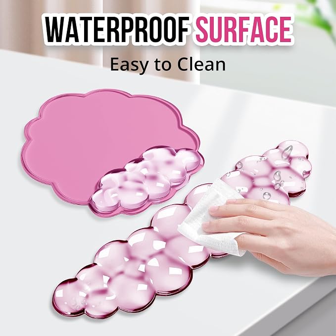 Keyboard Wrist Rest Set — Ergonomic Cloud Wrist Rest Keyboard and Mouse Pad, Non-Slip Desk Accessories for Office and Home（Pink）