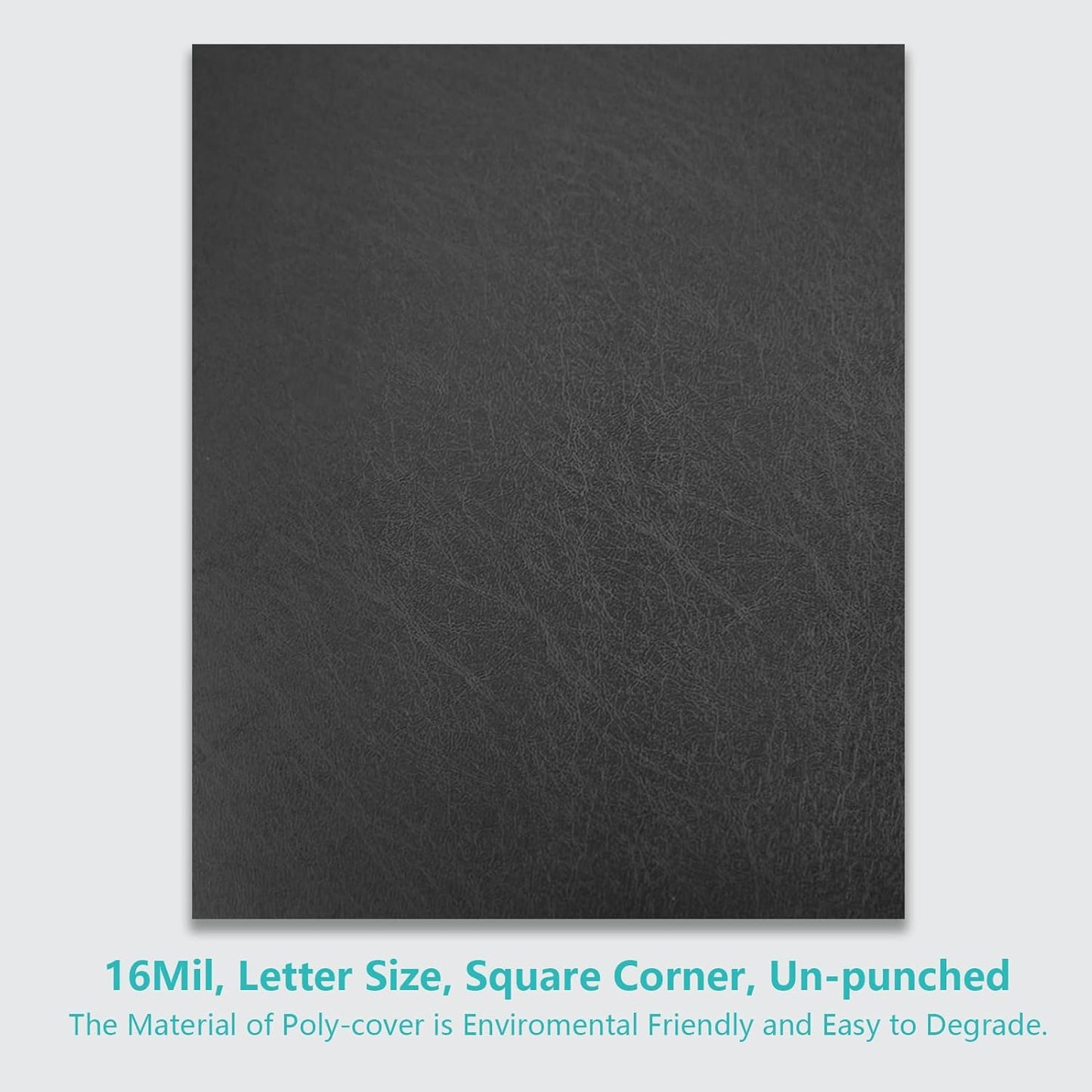 Binditek 50 Pack 16 Mil Leather-Textured Heavyduty Polycovers, Plastic Binding Presentation Covers, Letter Size, 8-1/2 x 11, Unpunched, Square Corners, Black