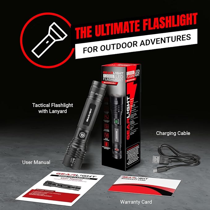 LED Flashlight High Lumens, Tactical Flashlight Battery Powered (Batteries Not Included), Bright Handheld Flashlight for Camping, Hunting, Home, Security, Hiking, Walking at Night & Emergency Use