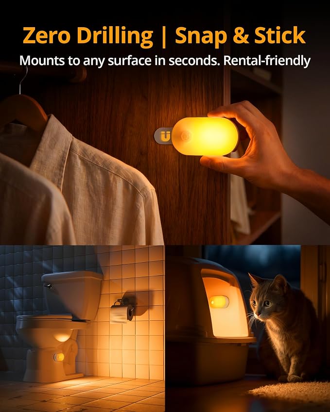 Lyridz Rechargeable Night Light with Motion Sensor, Dimmable Amber Nightlights for Bathroom, Bedroom, Kids Room, Hallway, Stairs, Pet House, 2 Pack