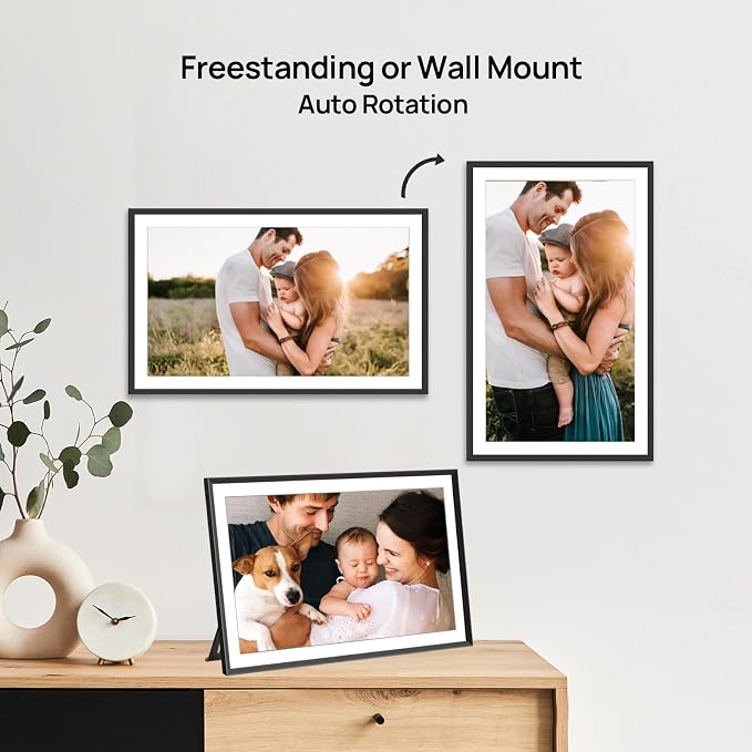 15.7 Inch WiFi Digital Picture Frame with 1920x1080 FHD IPS Touch Screen, Send Photo or Videos via App or Email, 32GB Storage, Support USB Drive/SD Card Extend Storage, Auto-Rotate, Wall Mountable