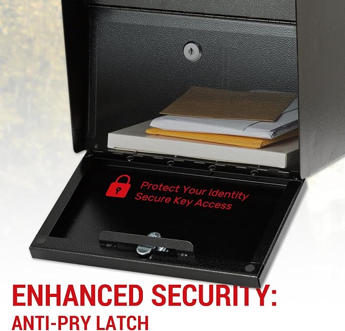 Large Locking Mailbox for Outside, RAINHOL All-Metal Modern Security Mailbox with 2 Keys, 21" x 11.2" x 10.5", Black