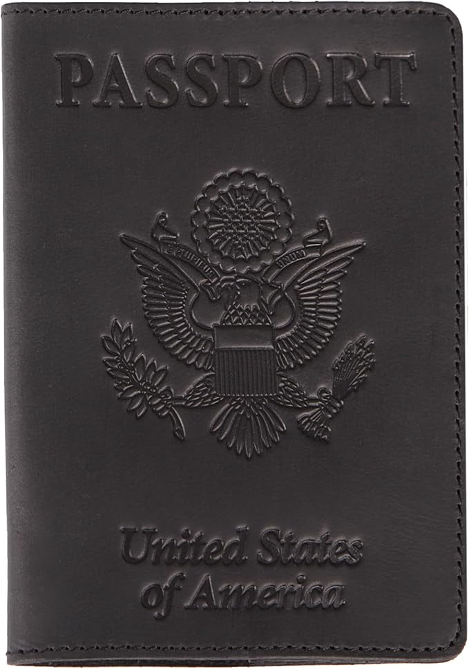 US Leather Passport Book Cover - Thin American Travel Passport Holder - Premium International USA Passport Protector Case for Women Men (Black Vintage New)