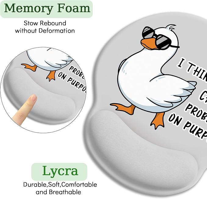 LIMKRIAN Funny Duck Ergonomic Mouse Pad with Gel Wrist Rest, 9.8 x 8.6 in | Ergonomic Design, Non-Slip PU Base, Pain Relief Wrist Support, Mouse Pads for Desk Laptop, Cute Office Desk Accessories Gift