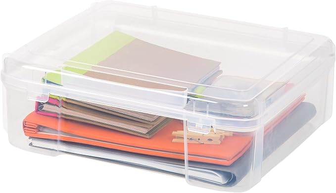 IRIS USA Scrapbook Case |Made in USA| Fits 12"x12" - Thick (1-Pack) - Clear | Portable Plastic Storage Organizers with Built-In Handles for Paper, Art, Board Games, Crafts, Files & Office Supplies