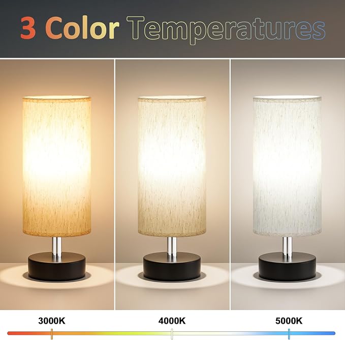 Table Lamp for Bedroom - Bedside Lamps for Night Stands（Blub Included） | Minimalist Desk Lamp | Linen Fabric Shade | for Living Room | for Dorm | 11.6" Inline Control