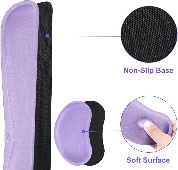 MOSISO Keyboard Mouse Pad Set, Gaming Mouse Pad&Keyboard Wrist Rest | Ergonomic Wristrests with Memory Foam Home Office Easy Typing Cushion Non-Slip Mousepad, Purple