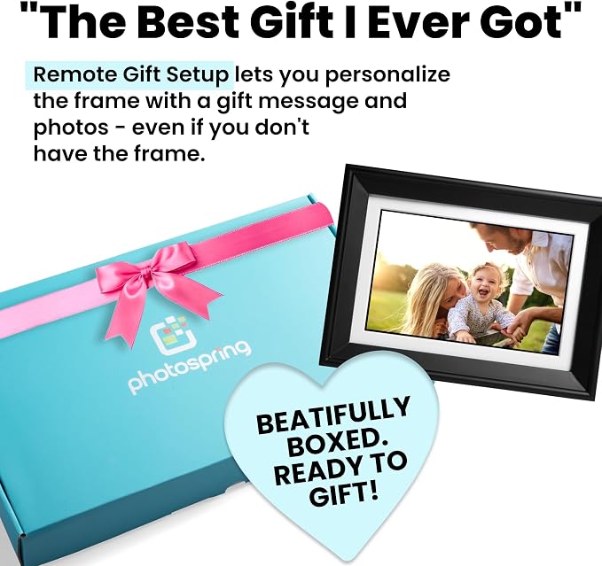 PhotoSpring No Subscription, 10in WiFi Digital Picture Frame, Email App Web, USA Company, 32gb Touch Screen, Play Videos up to 5min