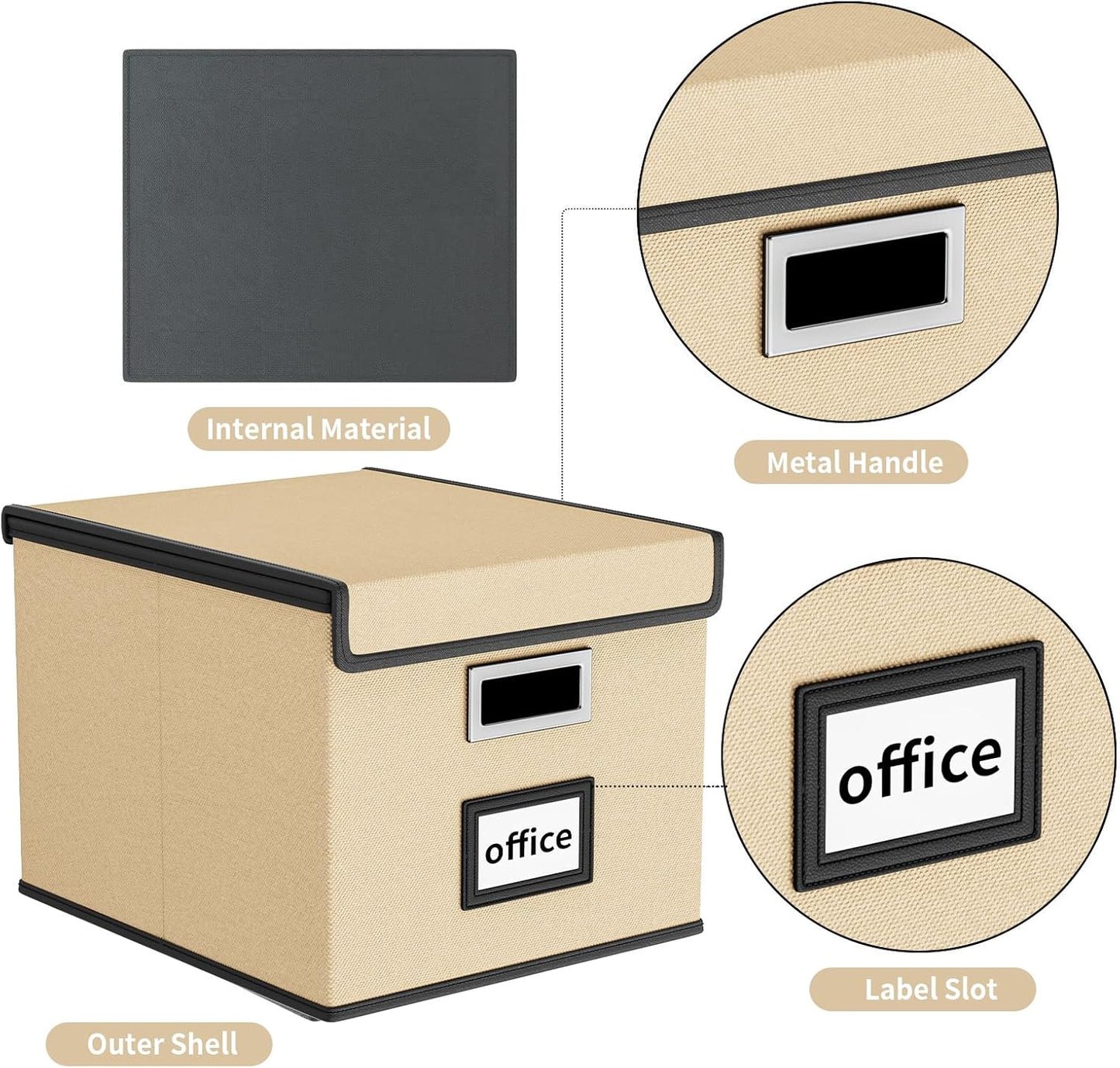 Huolewa File Organizer Box with Lid, Collapsible File Folder Organizer for Office Document Storage, Filing Box with Plastic Slide for Letter/Legal Size Hanging Files (Brown)