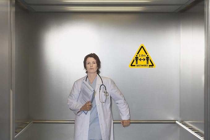 Tarifold Anti-Slip Social Distance Floor Signs, 5.9 x 6.7 Inches, 20 Pack | Permanent adhesive vinyl floor signs, scratch-resistant laminate, anti-slip surface, yellow and black, indoor use