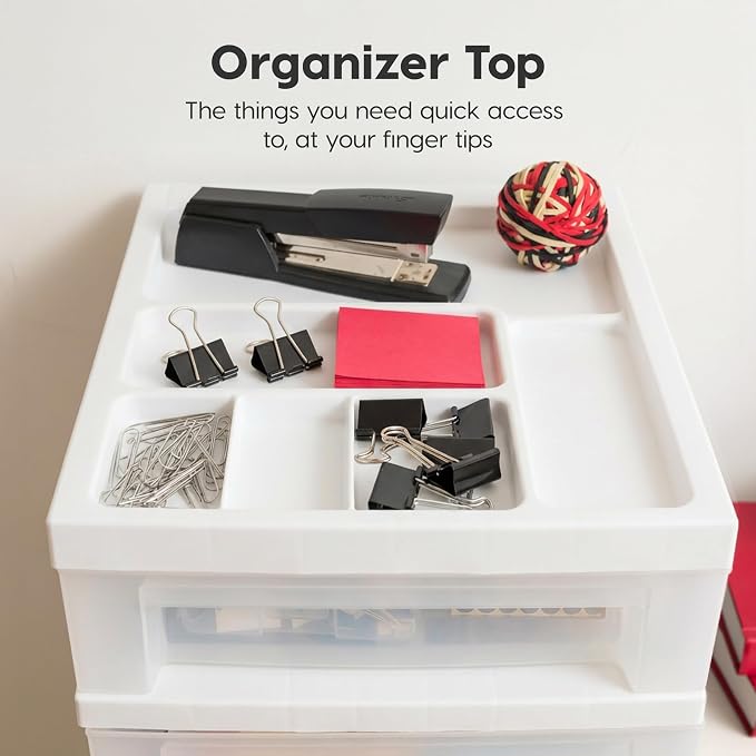 IRIS USA 10-Drawer Rolling Storage Cart, White/Clear | Keep classroom supplies, teacher essentials, craft materials, and learning tools organized with easy-access drawers.