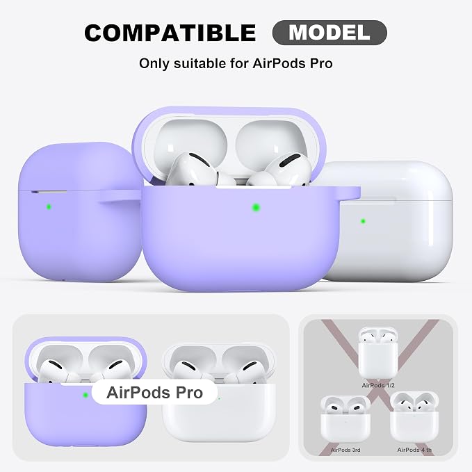R-fun for AirPods Pro 2 Case, Soft Silicone Protective Cover with Keychain and Cleaning Pen, Compatible with AirPods Pro 2nd/1st Generation, Supports Wireless Charging, Lilac