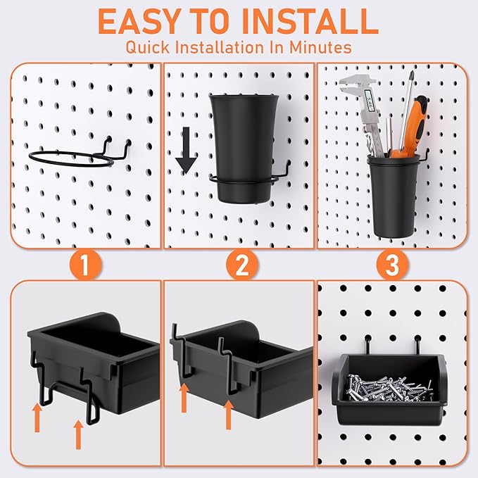 INCLY 280PCS Upgraded Pegboard Hooks Assortment with Bins & Cups | Pegboard Accessories Organizer Kit, 1/8 or 1/4 inch Peg Board Hooks for Hanging Tools, Garage Warehouse Wall Organization