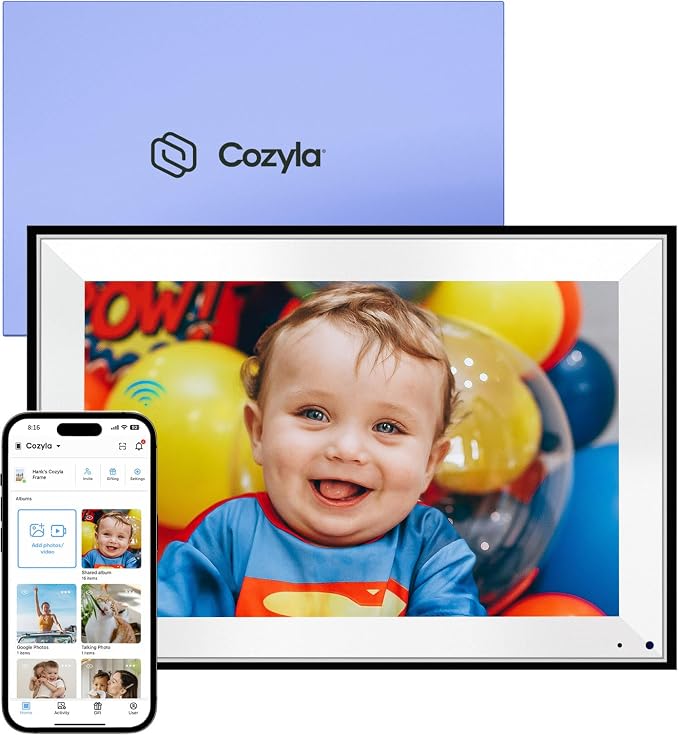 Cozyla 10.1'' WiFi Digital Picture Frame for Storing Memories | No Subscription & Free Unlimited Storage, Share Photo＆Video via Apps, Auto-Rotate WiFi Electronic Photo Frame for Gifting